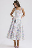 Fongt 24 Years Broken Flower Bohemian Wind Waist Show Thin Back Holiday Wind Sling Medium Long Dress 88104-Outfit