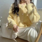Fongt Button Twist Sweater Female Coat 2024 New Loose Soft Waxy Temperament Knit Cardigan Jacket Female-Outfit