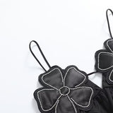 Fongt Women's New Black Bright Flowers Decorated Cotton Blouse Small Sling Vest Short