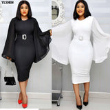 African Dresses for Women Dashiki 2021 New African Clothes Bazin Riche Sexy Slim Ruffle Sleeve Robe Africain Grown Africa