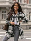 The Ins Hot Winter Street Hipster Long Sleeve Lapel Loose Plaid Wool Women's Coat-Outfit