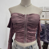 Real Shoot Hottie Sexy Shoulder Bra Strap Chest Mat Blouse Long Sleeves Short-Sleeved Umbilly T-Shirt