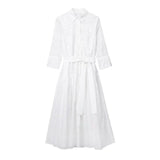 Spring Style Hollowed-Out Embroidery With Long Belt Midi Dress 2895994-Outfit