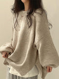 Oversized Split Hem Pullover Sweater-Outfit