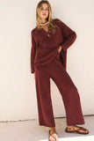 Women's Autumn Knitting V-Neck Long Sleeve Jacket Loose Casual Pants Leg Trousers Two-Piece Set-Outfit