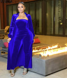 2 Piece African Jumpsuit Set Dresses For Women Velvet African Clothes Dashiki Elastic Bazin Off Shoulder Pants Famous Suit