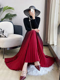 Gradient Pleated Long Skirt-Outfit