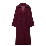 Fongt Women's Autumn Classic New Double Buckle Belt Long Hair Coat