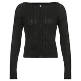 Fongt Hooded Zipper Cardigan Pocket Design Solid Color Sweater Coat Slim Short Style Top-Outfit
