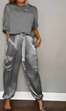 Fongt Fashion Lady Smooth Sleeve Half-Sleeveed Trompack Two-Piece Set