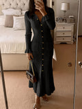Fongt Collar Body Solid Temperament Elegant Knitted Dress Long Dress Autumn And Winter Women's Dress