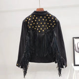 Women Jacket 2020 Autumn Vintage Star Rivet Suede Fringe tassel Loose denim Coat Long Sleeve Outerwear Female Boho