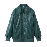 Stitching Details Oversized Leather Jacket-Outfit
