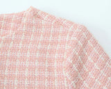 Pink Plaid Tweed Jacket And Shorts Set-Outfit