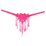 Fongt Sex Tong Trousers Hollow Embroidered Women Seduce Pearl Massage Transparent Low-Rise Hot T Pants