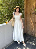 Fongt Xixi 13 Line 2025 Summer New Elegant Temperament Pure Color High-Waist Short-Sleeved Dress Dress Women 88267
