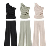 Fongt For Women's INS Burst High-Waist Wide Leg Trousers + Asymmetrical Neckless Top Suit