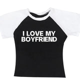 LOVE MY BOYFRIEND Summer Fashion Girls Pink Y2k Crop Top Harajuku Short Sleeve Women T-Shirt Baby Tee Streetwear EMO Girl Punk-Outfit
