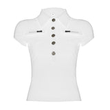 Fongt Retro Two-Sided Pocket Polo Collar Short Casual T-Shirt T-Shirt T-Shirt Buckle Work-Loaded Jacket
