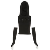 Fongt Summer Sexy Hot Girl Personality Street Niche Pure Color Slim Show Thin Crop Fashion Hooded Vest-Outfit