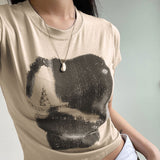 Vintage Chic Print y2k Crop Top Crewneck Slim Short Sleeve T-shirt Summer Harajuku Streetwear y2k Retro Tees Shirt Women-Outfit
