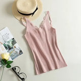 Spring New Hook Flower Lace Solid Stitching V-neck Camis Female Knitted Short Section Slim Outer Wear Shirt Trend Tank
