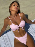 2024 New Solid Color Special Fabric With Split Swimsuit Swimsuit Bikini