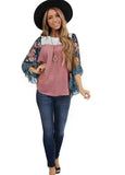 Fongt Women's Wear Bat Sleeve Print Color Swafge Round Collar Blouse T-Shirt