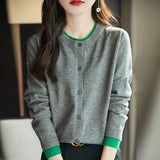 Fongt And Autumn New Style Spell Color False Two Knit Cardigan Female Fashionable Foreign Style Contracted Sweater Casual Show Thin Long Sleeve Coat-Outfit