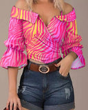 Independent Station 2023 Spring / Summer Fashion Printing Shoulder Lapel Blouse-Outfit