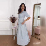 Fongt New Fashion Stripe Print Elegant Wind Temperament Shirt Dress-Outfit