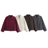 Fongt Autumn Women's Fashion Three-Color Solid Color Zipper Wool Coat