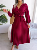 Real Shooting 2025 Spring And Summer Temperament Cross V Collar Big Swing 100 Folding Long Dress Women's