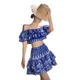 Vacation Wind One Word Shoulder Short Jacket Wrapped Hip Cake Skirt Women Summer Seaside Vacation Two-Piece Set-Outfit