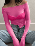 Mesh Long Sleeve Off Shoulder Top-Outfit