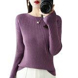 Fongt Round Collar Knit Women's Thin Early Spring And Autumn With A Sweater Long-Sleeve T-Shirt Wool Undershirt Loose.-Outfit