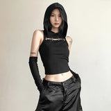 Fongt Summer Sexy Hot Girl Personality Street Niche Pure Color Slim Show Thin Crop Fashion Hooded Vest-Outfit