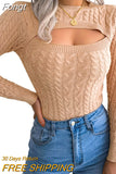 Winter Cutout Knit Sweaters Clothes for Women 2023 2023 Vintage Long Sleeve Cable Knit Round Neck Slim Cropped