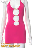 Sexy Backless Mini Dress Party Club Outfit Solid Cut Out Metal Ring Ties Bodycon Dresses 2023Summer Chic Harajuku