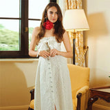 White Lace Buttoned Halter Midi Dress-Outfit