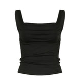 Fongt Style Spice Girl Basic Solid Color Pleated Small Vest New Fashion Square Collar Slim-Outfit