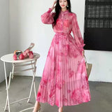 Fongt Wind Two Sets Of Female High-Grade Bow Tie With Lantern Sleeve Print Shirt Pendant Half-Body Skirt
