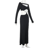 Black Long Sleeve Hollow Out Maxi Dress-Outfit