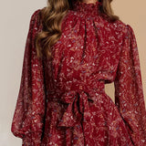 Fongt New Women's Wear Temperament Long Sleeve Broken Floral Flounces Short Autumn And Winter Dress