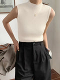 High Collar Sexy Tank Tops Women Sleeveless Knitted Vest Female Elasticity Solid Slim Pullover 2024 Summer Solid Bottoming-Outfit