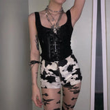 Summer Square Collar Sexual Strap Vest Women's Dark Fashion Knitted Lace Hanging-Outfit