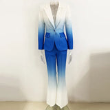 Fongt New Fashion Temperament Gradient Color Repair Suit Horn Trouser Set Two Sets