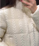 Cabel Knit Puffer Crop Jacket-Outfit