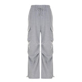 Solid Color Pocket Pleated Sweatpants-Outfit