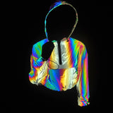 Colorful Reflective Crop Top Women's Hooded Top Jacket Colorful Reflective Short Jacket-Outfit